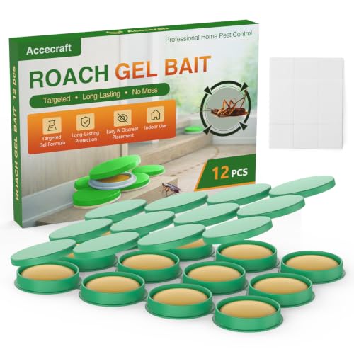 Roach Control Gel Bait Stations for Indoor Home Use, Long-Lasting Cockroach Killer & Deterrent, Fast Acting, Pet Safe Solution for Kitchen & Bathroom Infestations-12 Pack