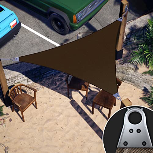 ColourTree 22' x 22' x 22' Brown Triangle Sun Shade Sail Canopy Structure, Super Durable Heavy Duty, Reinforced Corners, Edges & 260 GSM Permeable Fabric - 5 Years Warranty