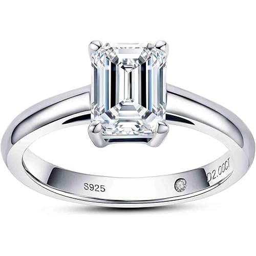 AnuClub Cushion/Emerald/Pear Moissanite Engagement Ring, D Color 925 Sterling Silver, Eternity Wedding Promise Anniversary Band Rings for Women