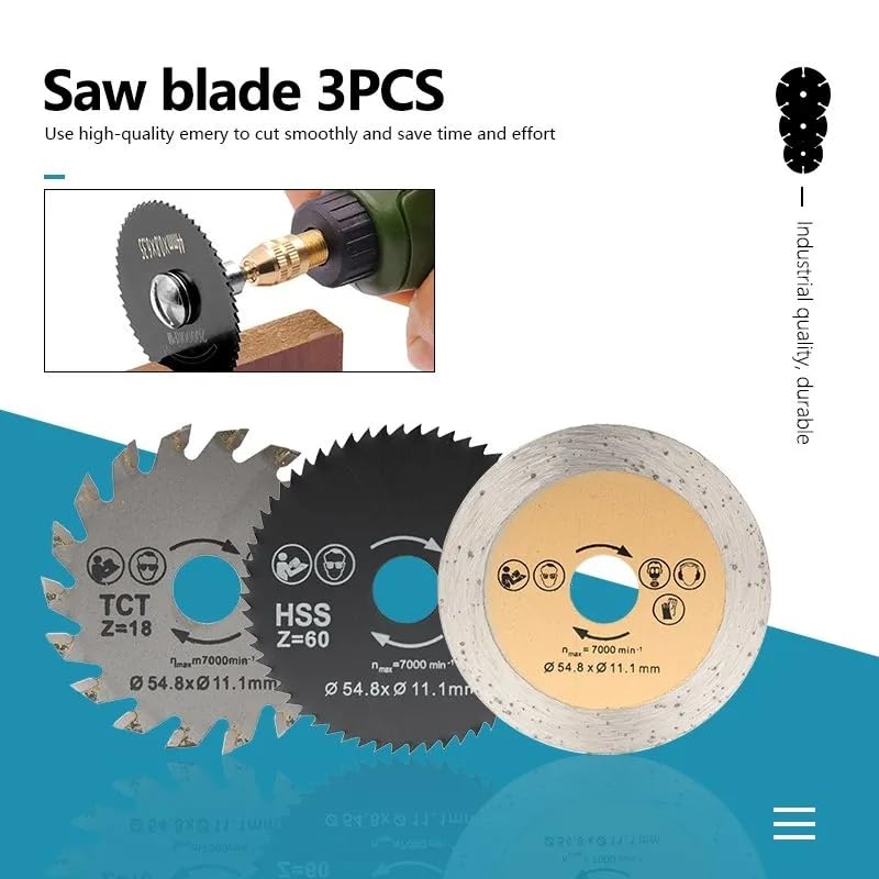 LYVQZPWLRDiamentowa płyta cięcia, Miniaturowa tarcza tnąca do piły tarczowej 54,8 x 11,1 mm 30/60T Tarcza tnąca do metalu, plastiku, ceramiki, drewna, brzeszczot do piły do ​​obróbki drewna, 3 szt. 54