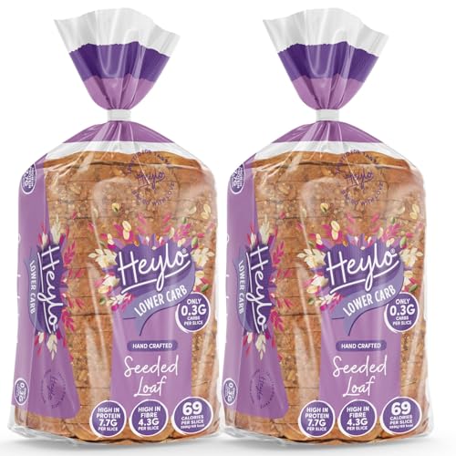 Heylo Seeded Keto Bread - 0.3g Carbs, 7.7g Protein | Low Carb | 16 Slices | Keto Food - Low Calorie Bread - Low Carb Sliced Loaf - 2 x 450g