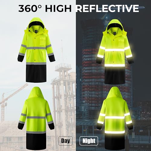 wantdo Hi Vis Rain Jacket Long Reflective Raincoat Waterproof with Carry Bag3