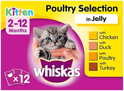 Whiskas <1 Cat Wet Food in Pouch for Kitten, Poultry Selection in Jelly, 12x 100g