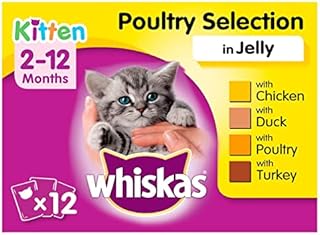 Whiskas <1 Cat Wet Food in Pouch for Kitten, Poultry Selection in Jelly, 12x 100g