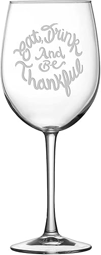 Integrity Bottles, Eat Drink And Be Thankful, Stemless Wine Glass, Handmade, Handblown, Hand Etched Gifts, Sand Carved, 16oz