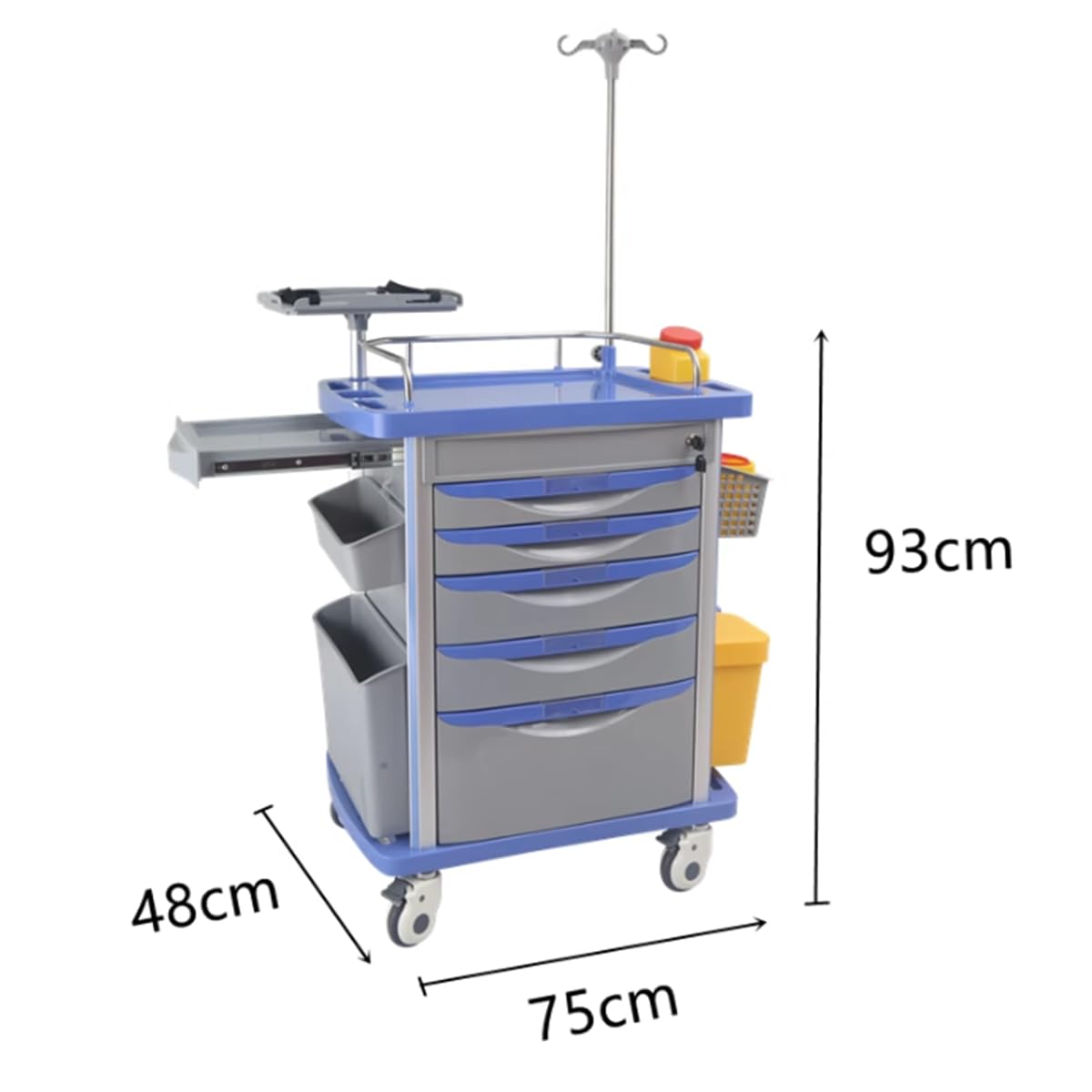 Carrello per contenitori per farmaci in ABS, Carrello per incidenti Medici Carrello per incidenti di Emergenza Lite Carrello per Forniture mediche per ospedali e cliniche,F