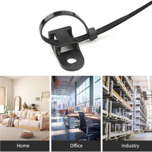Kit de 60 montajes para abrazaderas de cables, bases negras para abrazaderas y tornillos de fijación, organizadores y sujetadores para cables miniatura 7
