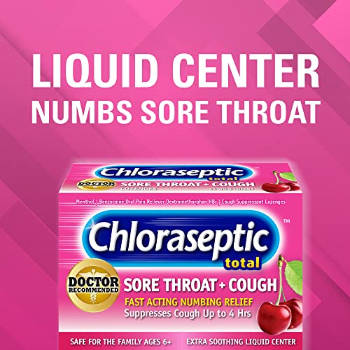 Chloraseptic Total Sore Throat + Cough Lozenges, Wild Cherry, 15 Count, 1 Pack #TOP1