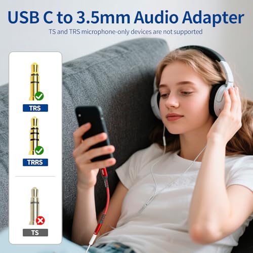 Image of USB Type C to 3.5mm Female Headphone Jack Adapter, Type C to Aux 2 Pack | USB C to Aux Audio Dongle Cable Cord Compatible with iPhone 17 /16 /15 /Pro /Pro Max, Samsung Galaxy S24 /S23 /S22 Ultra, iPad Red