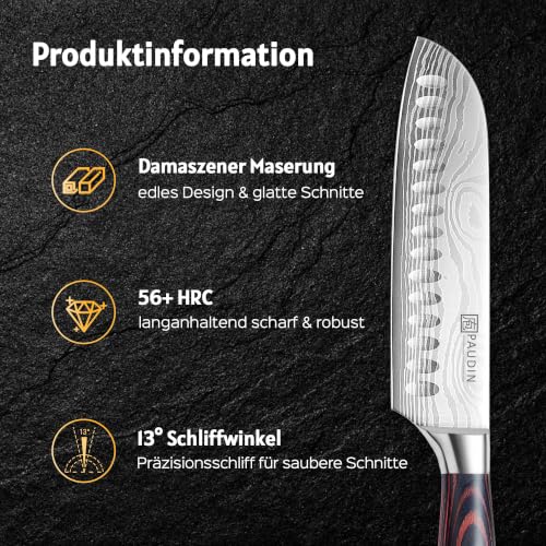 PAUDIN 17,8cm Santoku-Messer, 5Cr15MoV Stahl Pakkaholzgriff Superscharf – Ansicht 3