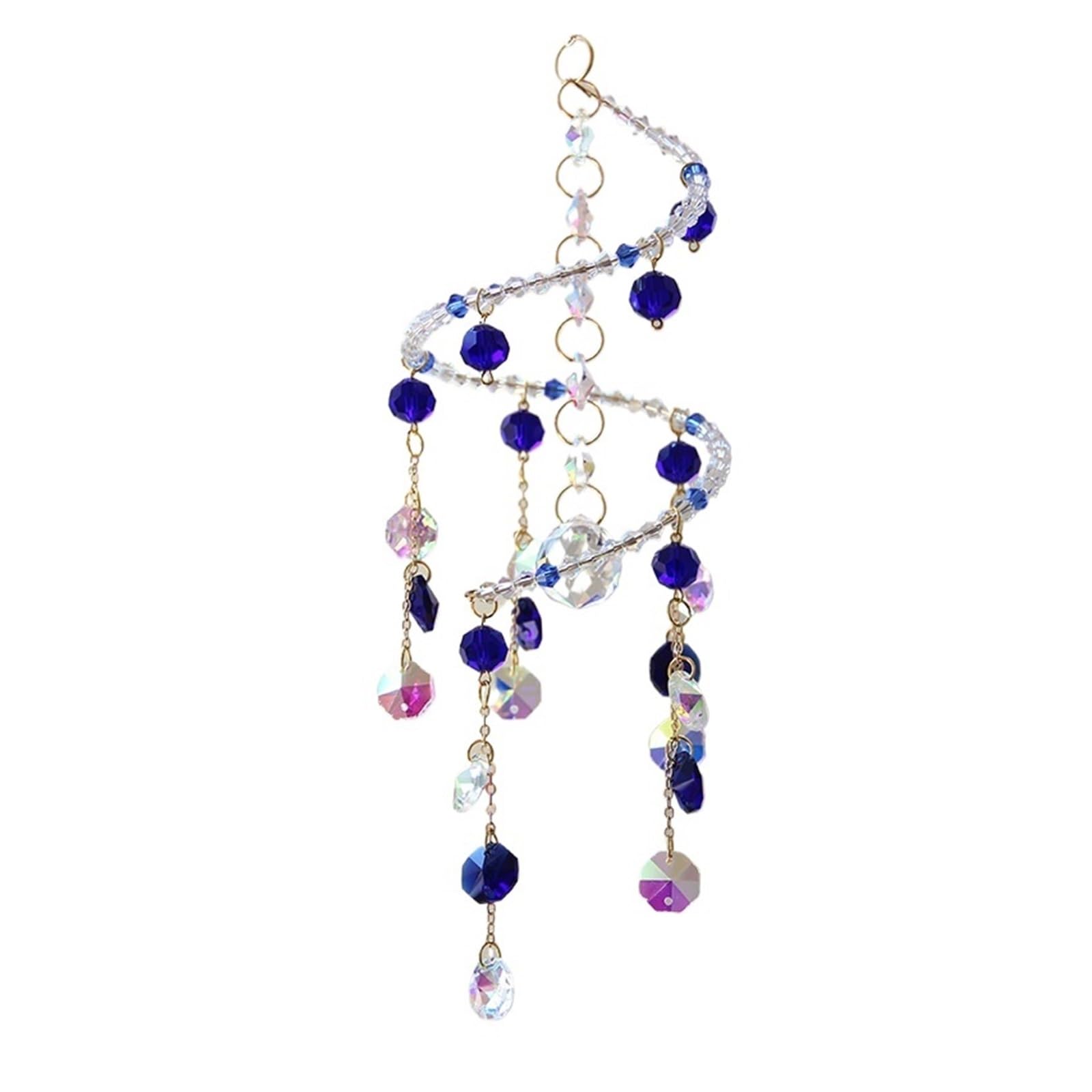 Crystal Suncatcher Wind Chimes Garden Suncatcher Brilliant Crystal Wind Chime Prism Hanging Decor Elegant Spiral Sun Catcher(Blue)