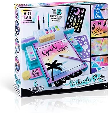 Watercolour Studio, All-in-One Studio, 8 Paints, 15 Watercolour Sheets, 14 Tools + Accessories, Learn 6 Fun Techniques! For Ages 6+