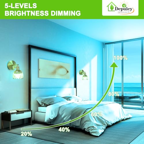 Image of Depuley Wall Sconces Battery Operated: Set of 2 Wireless Wall Lights with Tulip Glass Lampshade for Bedroom - Rechargeable 15 Colors Wall Lamp for Living Room Doorway Home Decor - Amber