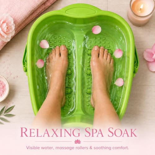 Image of Basicwise Collapsible Foot Spa Bucket with Cover, Deep Soaking Basin for Pedicure, Portable Folding Massage Bath Tub, Compact Wash Container