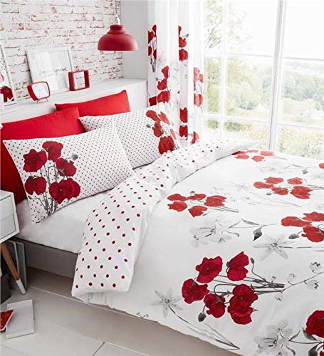 Homemaker Duvet Set Red Poppy Flower Bedding Sets Quilt Cover Pillow Cases (King)