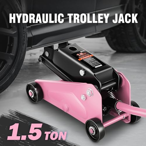 Image of DNA Motoring Low Profile Hydraulic Trolley Service /Floor Jack, 1.5 Ton (3000 lbs) Capacity, Lifting Range 5.5 inch-15.35 inch, Pink, TOOLS-00675-PK