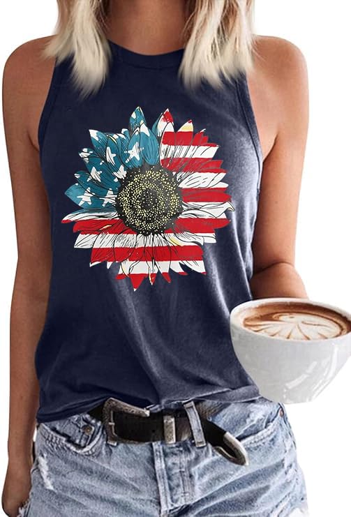 PUCKOLITY American Flag Patriotic Tank Tops for Women 4th of July Shirt USA Flag Stars Stripes Graphic Tank Tops Summer Tee