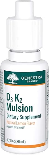 Genestra Brands D3 K2 Mulsion - Vitaminas líquidas para la salud ósea, limón natural, 122 porciones
