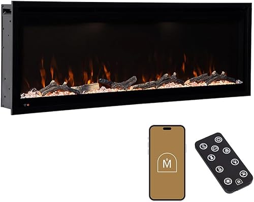 Modern Ember Aerus - Chimenea eléctrica lineal inteligente de 50 pulgadas empotrada en pared y pared varios colores de llama compatible con Alexa y
