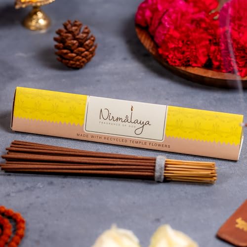 Image of Nirmalaya Premium Sandalwood, Rose, Patchouli, Jasmine Pack of 4 Incense Sticks Combo + Free Wooden Stand | 100% Natural & Charcoal-Free | Agarbatti for Pooja, Meditation, Yoga and Aromatherapy
