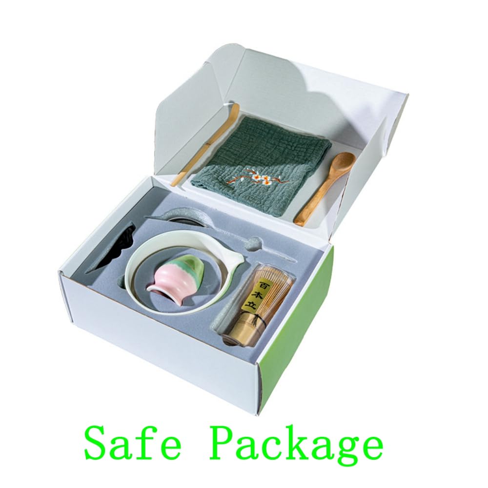 Juego de 8 batidores de matcha con caja de regalo, juego tradicional de ceremonia de té japonés, juego de cuencos de cerámica esmaltada para cambiar el horno, juego de cuencos de matcha a rayas