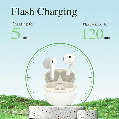 Image of SHKOD AirLits7 True Wireless Earbuds | Bluetooth 5.3 | ENC Noise Reduction | 38 Hours Playtime | Fast Charging | One Touch Control(Moonlight White)