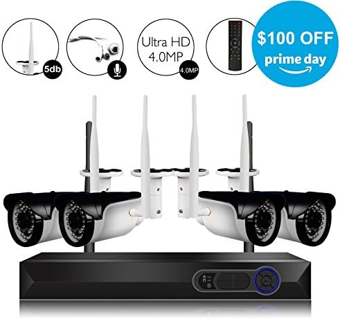 CAMVIEW 4CH 2592x1520P Wireless Security CCTV Surveillance System WiFi NVR Kits, 4 x 4.0MP Wireless Indoor/Outdoor IP Cameras, Microphone Plug, Night Vision, Ultra HD, HDD not Including