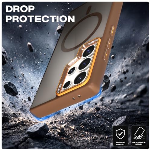 Image of Pikkme Back Cover for Samsung Galaxy S24 Ultra 5G | Shockproof | Mag-Safe Compatible | Hard Transparent Back | Premium Raised Camera Protection | Bumper Case (Brown Mag-Safe)