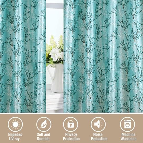Image of Cortina Polyester 75% Blackout Curtains Set of 2 Floral Print | Grommet Eyelet Window Curtains for Living Room, Bedroom & Kids Room | Light Filtering Drapes for Privacy (Blue, 5 FT)