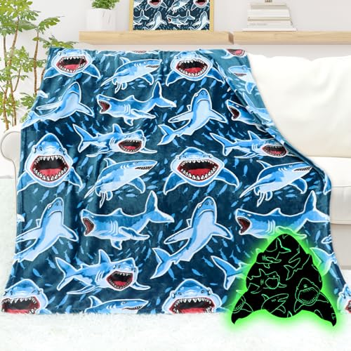 Kids Shark Blanket Whale Gifts - Glow in The Dark Blanket for Boys Girls - Soft Lightweight Blue Whale Shark Throw Blanket - Ocean Decor Blankets 50