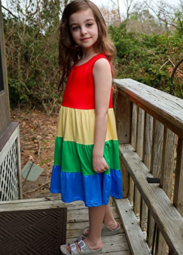 Lovekider Girls Dress For Summer Casual Coloful Sleeveless Tiered A-Line Swing Colorful Tank Dresses For School Holiday 7-8 Years #TOP2
