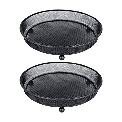 iBorn Ground Feeders Set of 2 Seed Tray for Birds Mesh Wild Bird Feeder Tray Raised Base Metal, Black