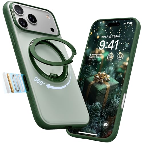 Image of TORRAS 360 Magnetic Stand for iPhone 17 Pro Max Case, [Fit for MagSafe] [4X Military-Grade Protection] Slim Case for iPhone 17 Pro Max, 6.9 inch, Translucent Pine Green, Ostand O3 Fitness Series