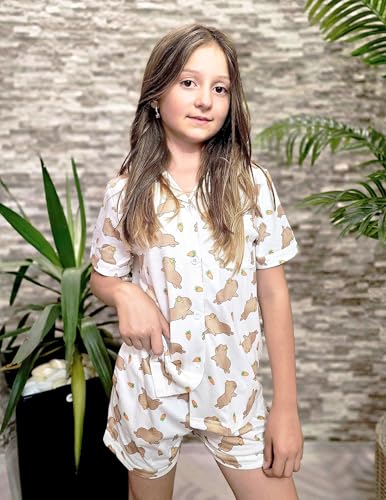 Image of Arshiner Girls Pajamas Sets Short Sleeve Kids Pjs Button Down Sleepwear