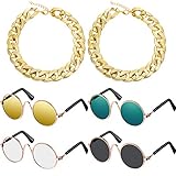 6 Pieces Dog Cat Costume Includes 4 Pairs Pet Sunglasses and 2 Pieces Faux Gold Chain Collar, Funny...
