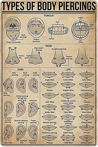 Sitrmgh Sign Types Of Body Piercings Metal S Vintage Room Decor Aesthetic Wall Art Tin For Garage Bathroom Room 8X12 Inch