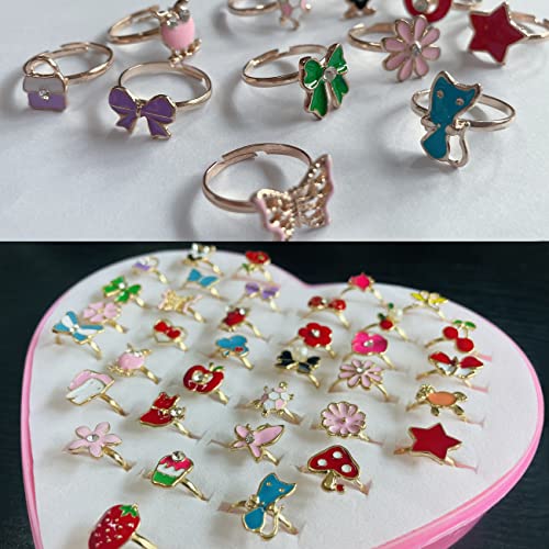36Pcs Little Girl Jewel Rings In Box Adjustable No Duplication Children Girls Kids Pretend Play Costume Princess Dress Up Jewelry Rings Party Favors Toys Gifts For Girls #TOP5