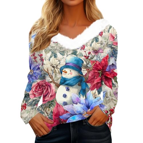 MOKBAY Jersey Navideño Reno Camisa Navidad Manga Larga Ropa Navidad Familia Feo FEA Sexy Camisetas Navideñas Gracioso Christmas Sweater Suéter Navideño Rojo M