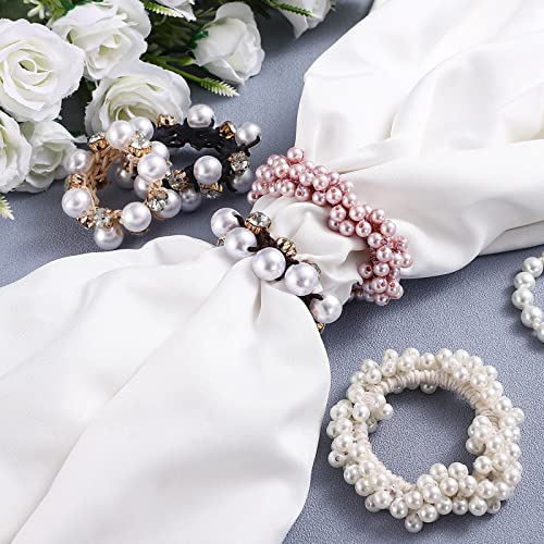 Noverlife 5Pcs Pearl Hair Ties, Elastic Hair Scrunchies Crystal Hair Ropes Pearl Hair Bands Stretchy, Rhinestone Ponytail Holder Ropes Bead Hair Ties Fashion Hair Accessories For Women & Girls #TOP7