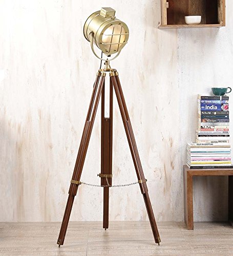 Treppiede in legno Lampada da terra Stand Home Decorativo (con paralume