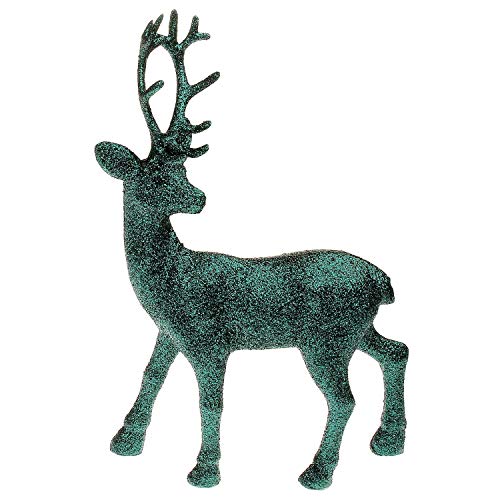 MACOSA Deko Hirsch stehend in Petrol Grün Weihnachtsdeko Dekofigur Deko-Hirsch glitzernd Deko-Objekt Hirschdekoration Weihnachten Winter-Dekoration Tierfigur (S (20cm)) Cover