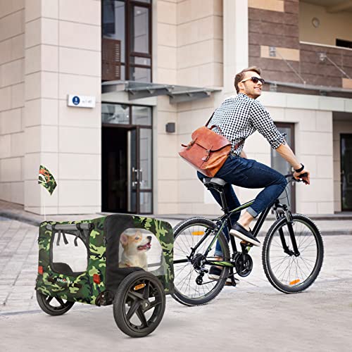 Hundeanhänger für Fahrrad, Fahrradanhänger für Hunde, inkl. Fahne und Gurt, klappbar und leicht im Kofferraum verstaubar, in den Farben: Rot, Sand, Minzgrün, Violettblau, Militärblau, Militärgrün