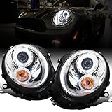 Ronnin - Fits 2007-2015 Mini Cooper R55 R56 R57 R58 R59 Upgraded LED Halo Rim Projector Headlights Assembly Pair | Chrome