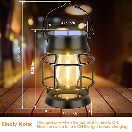 Ubright Solar Lantern 2 Pack Solar Outdoor Lights Metal Hanging Solar Lights Lanterns , Solar Lights Outdoor Waterproof Retro Design With Edison Bulb Decorative For Patio Porch Fence Garden Lawn #TOP1