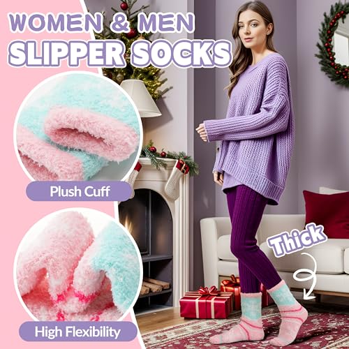 Image of Fuzzy Slipper Socks Thick Fluffy Warm Winter Cozy Plush Soft Sleep Home Socks for Women Men