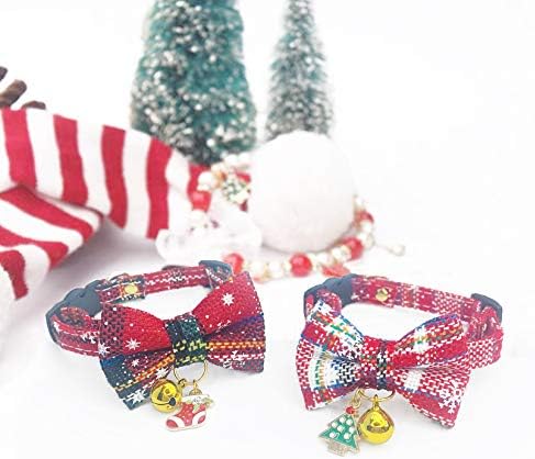 Cognatio Christmas Cat Collar with Bell and Bow Tie, Quick Release Safety kitten Collar, Cute Plaid Patterns with Snowflake, 2 Pack, Christmas Red + Green