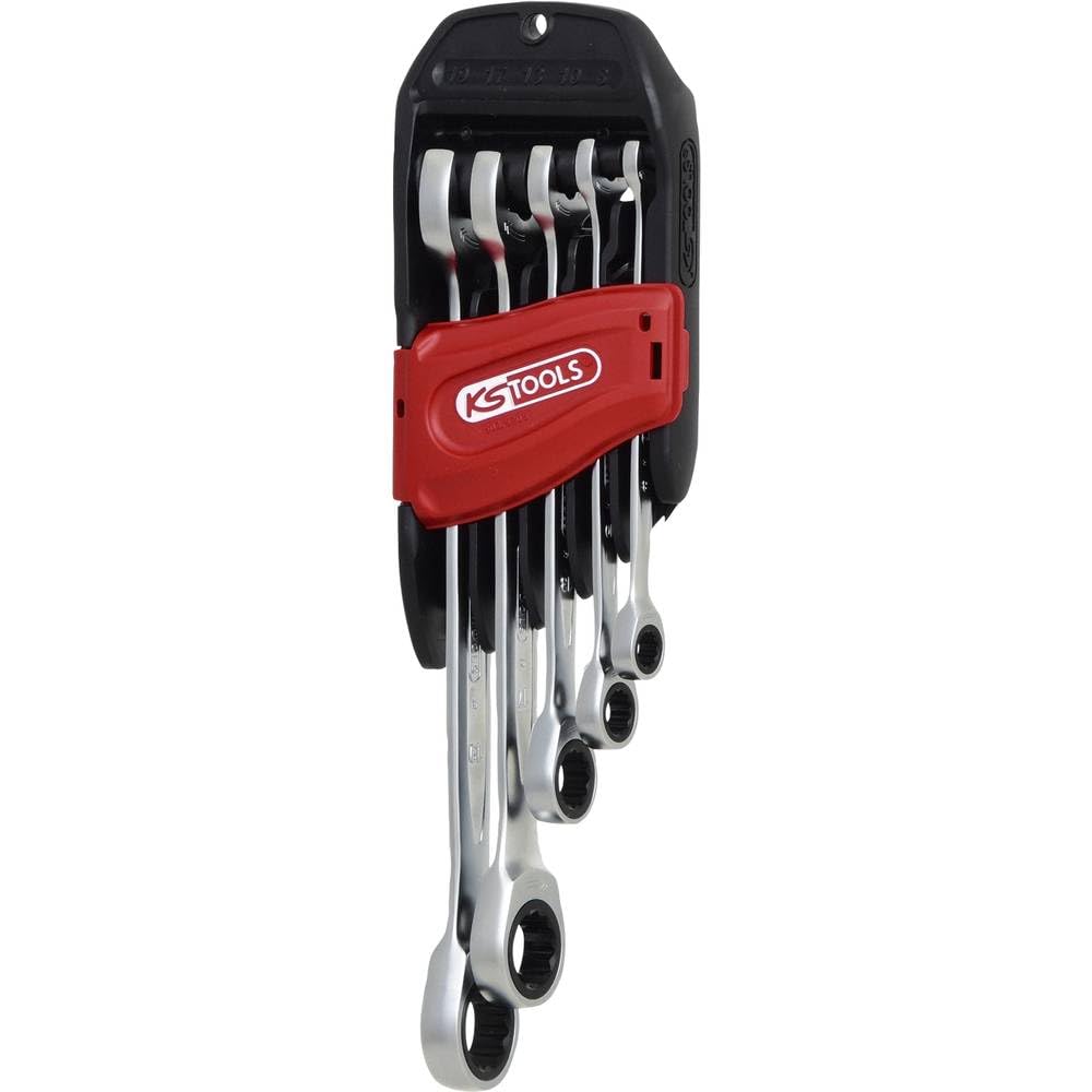 KS Tools 503.5205 Juego de llaves combinadas de carraca DUO GEARplus con función de carraca en la llave fija, 5 pzs.