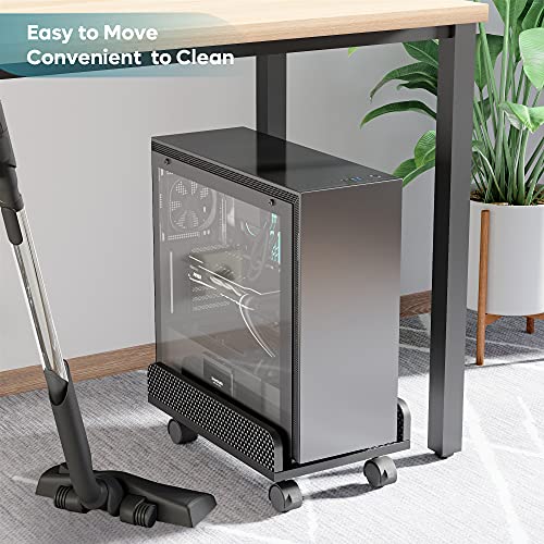 Bestier Computer Cpu Stand Cart With Protective Sides Cpu Holder With 4 Caster Wheels Under Desk (Black Carbon Fiber) #TOP5