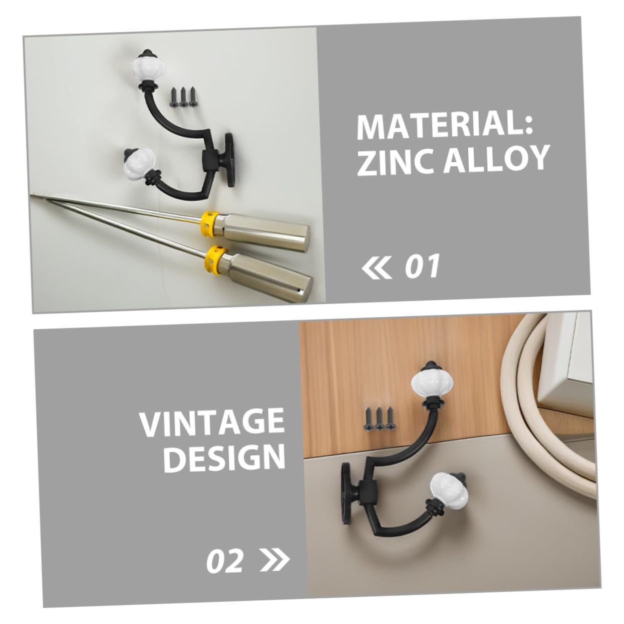 Homoyoyo 5 Piezas Ganchos Vintage de Aleación de Zinc para Pared Doble Gancho Resistente para y Toallas Estilo Retro para Baño Dormitorio y Entrada
