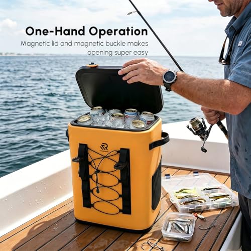 Image of Premium Zipperless Magnetic Kayak Cooler Backpack | 48 Hours Insulated Leakproof Soft Cooler with One-Hand Lid, TPU Cooler for Camping Boating Beach Water Sports